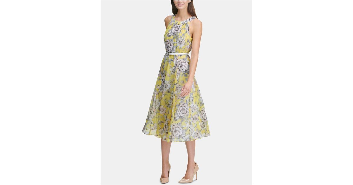 tommy hilfiger printed belted halter midi dress