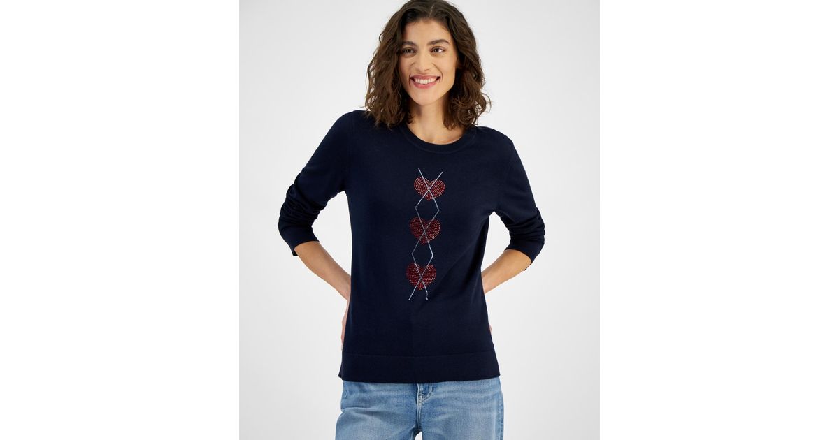 Tommy Hilfiger Heart Argly Long-sleeve Sweater in Blue Lyst