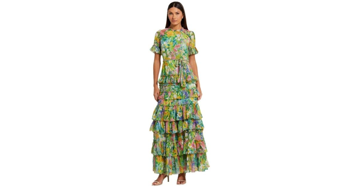 Mac Duggal 68643 Ruffle Tiered Cut Out Chiffon Tea Length Dress main image 0