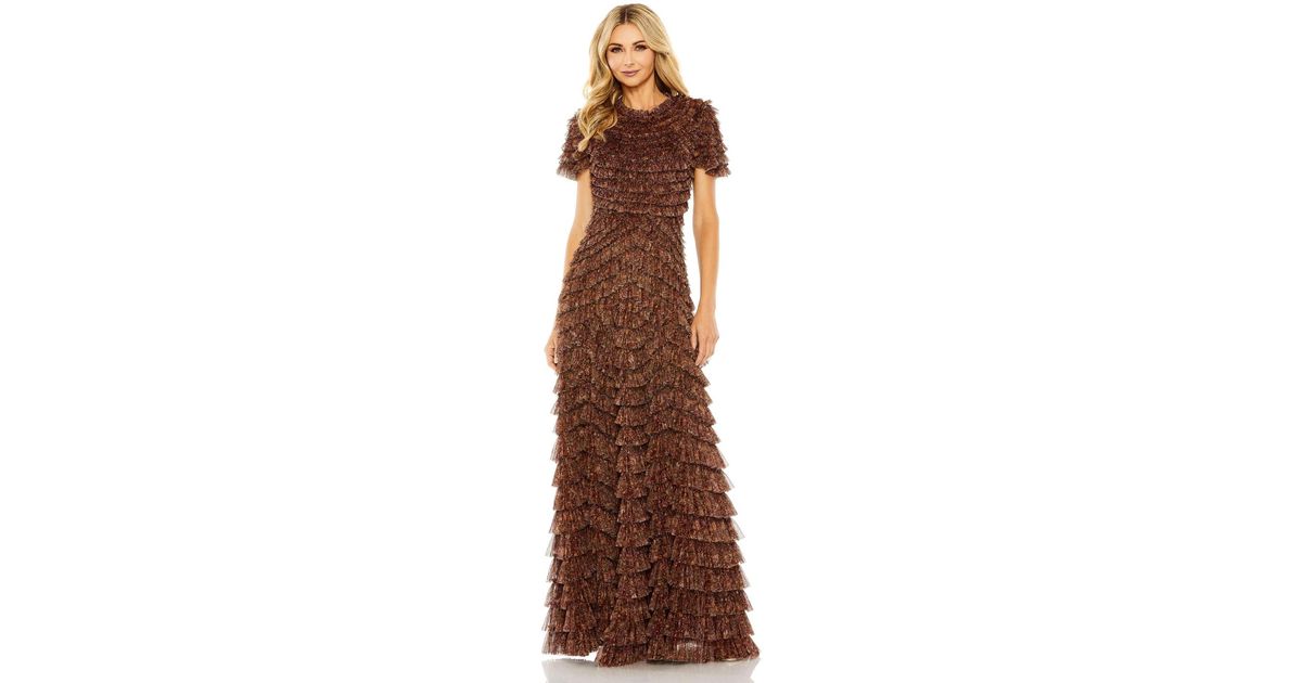 Mac Duggal Ruffle Tiered High Neck Dress in Brown | Lyst Mac Duggal Ruffle Tiered High Neck Dress in Brown | Lyst