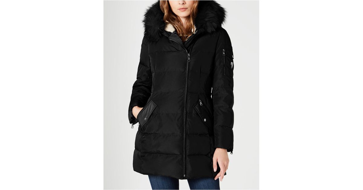 vince camuto faux fur trim hooded down jacket