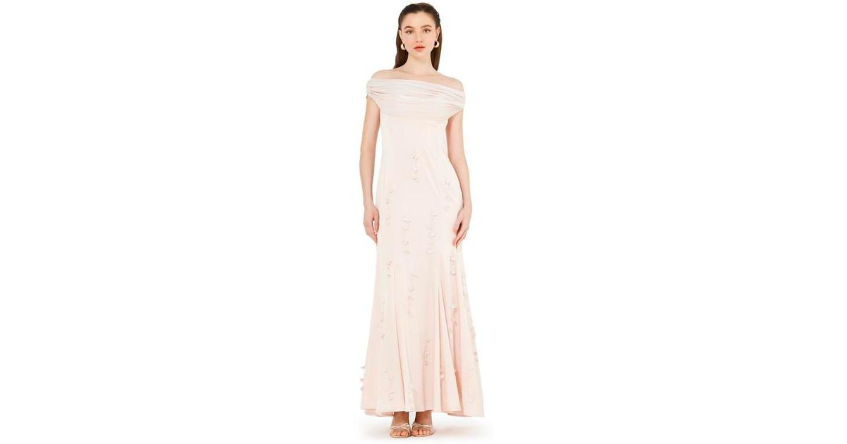 Amiri Off-the-shoulder Cowl Neckline Dress With Floral Embellishment in