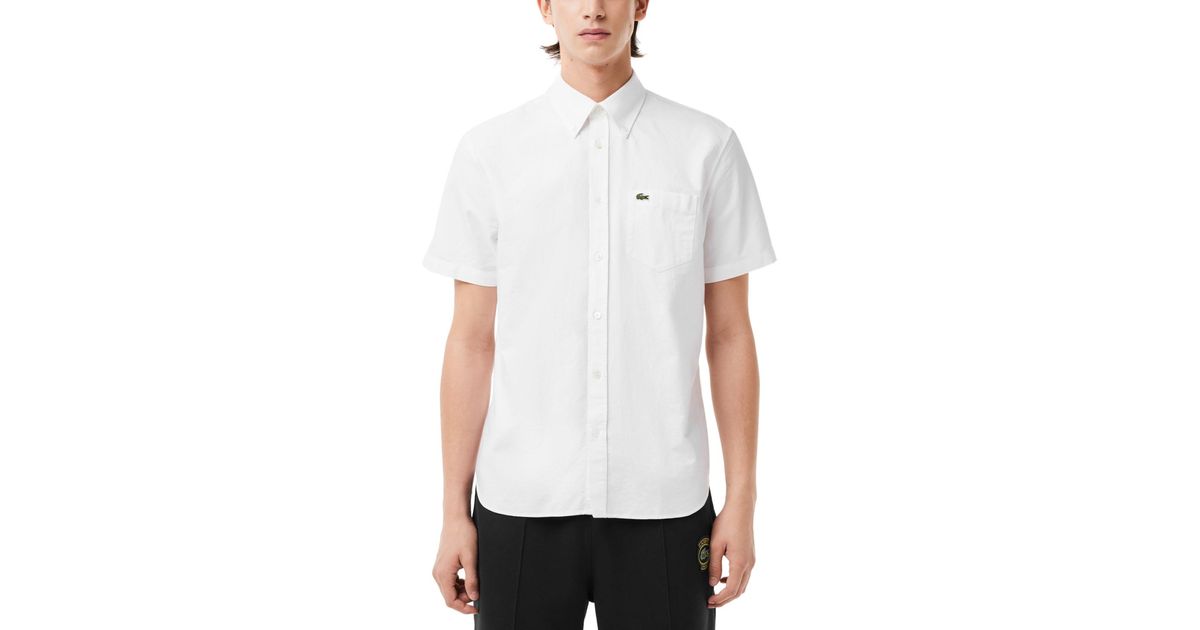 Lacoste Short Sleeve Button down Oxford Shirt in White for Men Lyst
