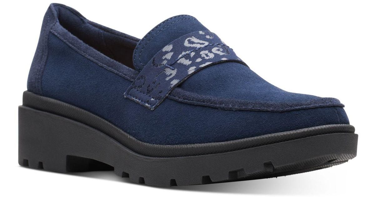 Clarks Suede Calla Ease Slipon Loafer Flats in Navy Suede (Blue) Lyst