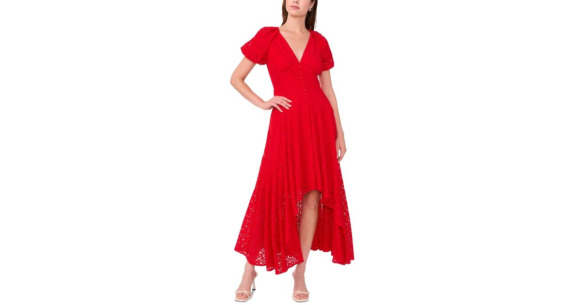 Parker V-neck Lace High-low Fit & Flare Dress in Red | Lyst