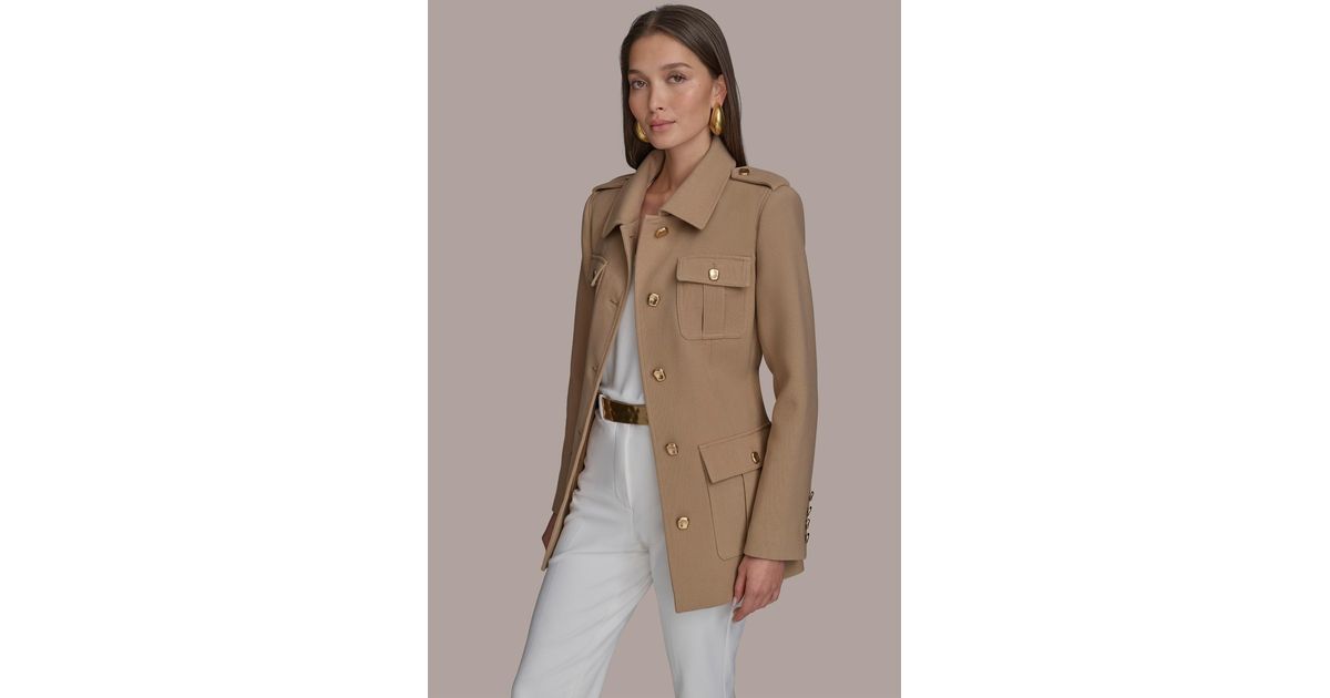 Donna Karan Belted Crepe Jacket in Brown | Lyst