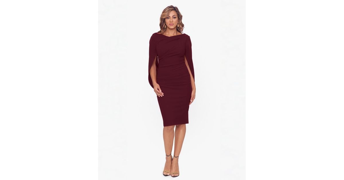 Betsy & Adam Petite Drape-design Boat Neck Sheath Dress in Red
