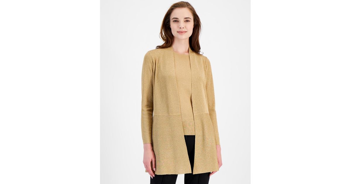 Anne Klein Monterey Openfront Longsleeve Cardigan in Natural Lyst