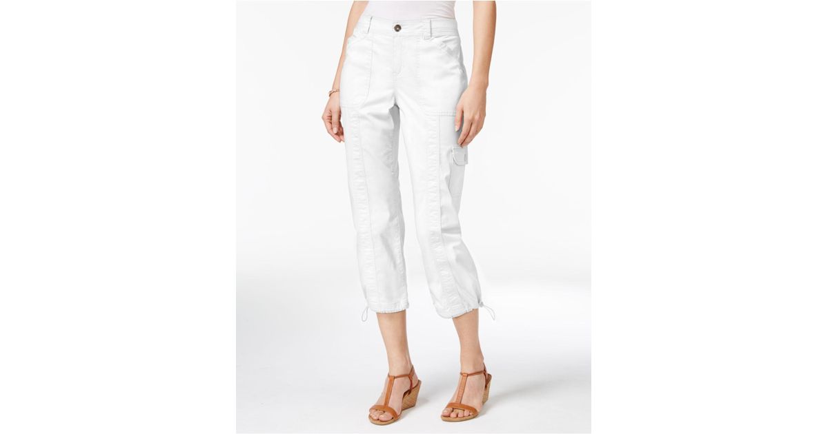 Style & Co. Petite Bungeehem Cargo Capri Pants in White Lyst
