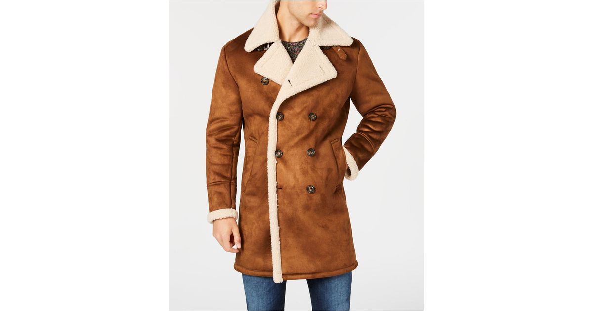 Guess Synthetic Faux-shearling Overcoat in Cognac (Brown) for Men | Lyst