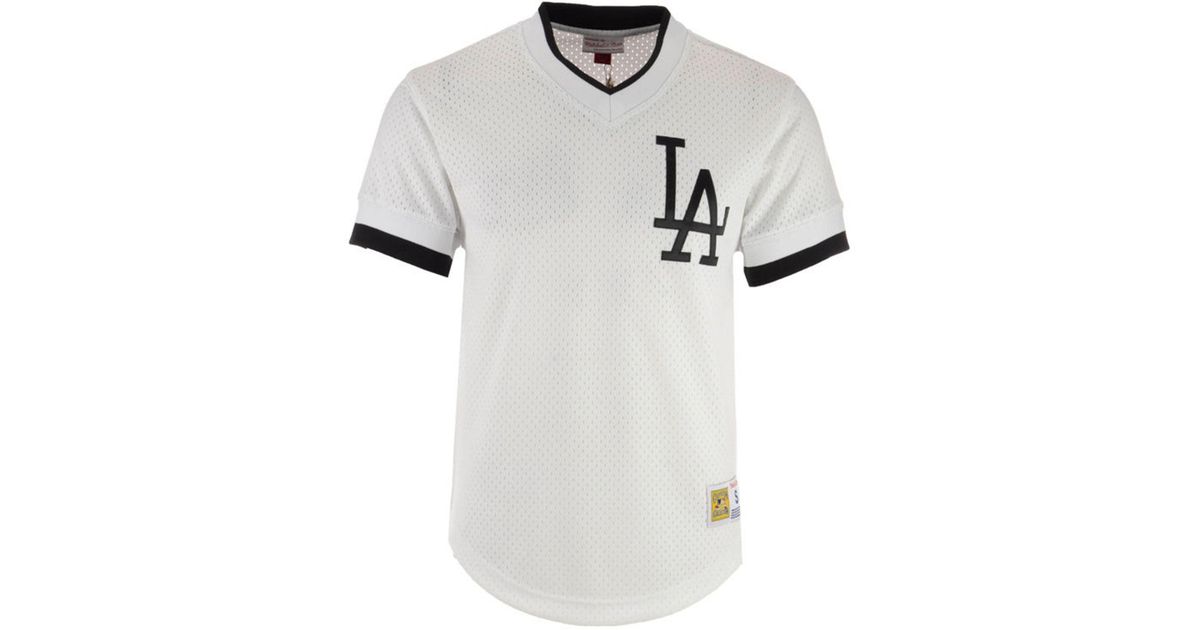 Men's Los Angeles Dodgers Mitchell & Ness Gray Cooperstown Collection Mesh  Wordmark V-Neck Jersey