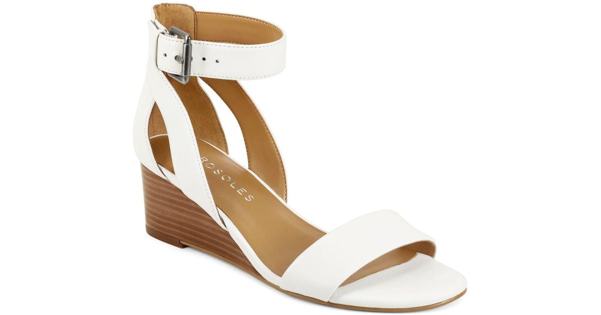 Aerosoles Leather Willowbrook Medium/Wide Wedge Sandals in White Leather (White) | Lyst
