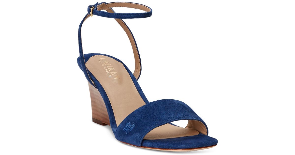 Lauren by Ralph Lauren Katherine Ankle-strap Wedge Sandals in Blue | Lyst