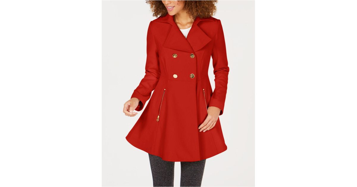 red skirted peacoat