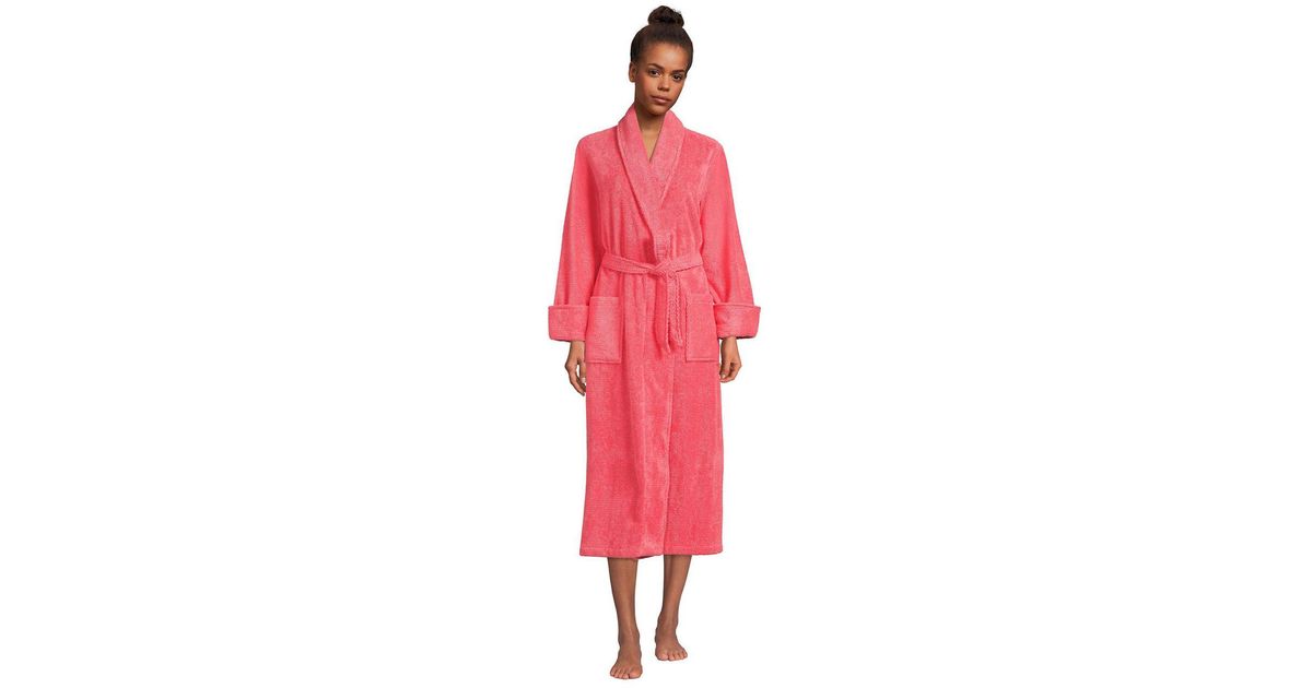 Lands' End Petite Cotton Terry Long Spa Bath Robe in Red Lyst