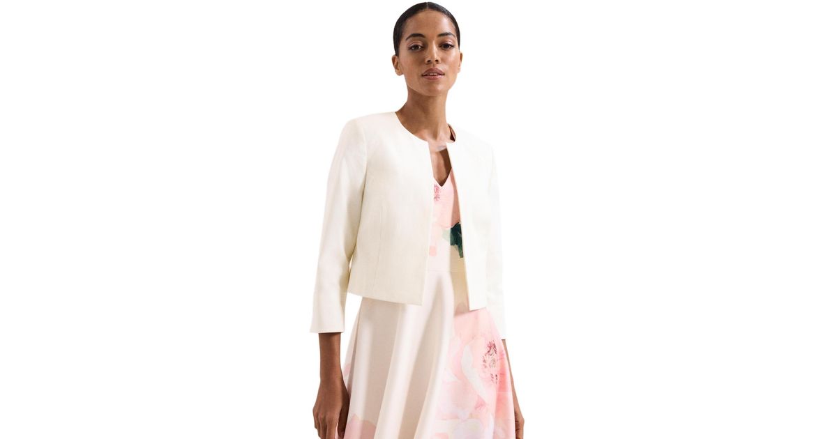 Phase Eight Tailored Cropped Round Neck Jacket in Natural | Lyst