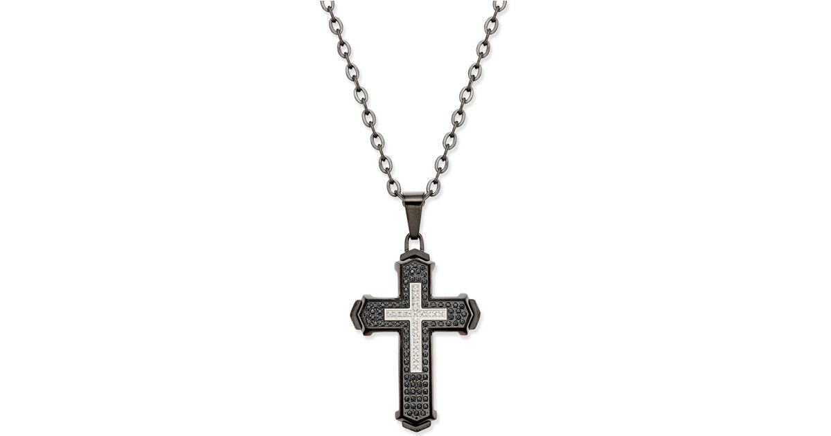 Macy's Men's Diamond Cross Pendant Necklace (1/2 Ct. T.w.) In Stainless