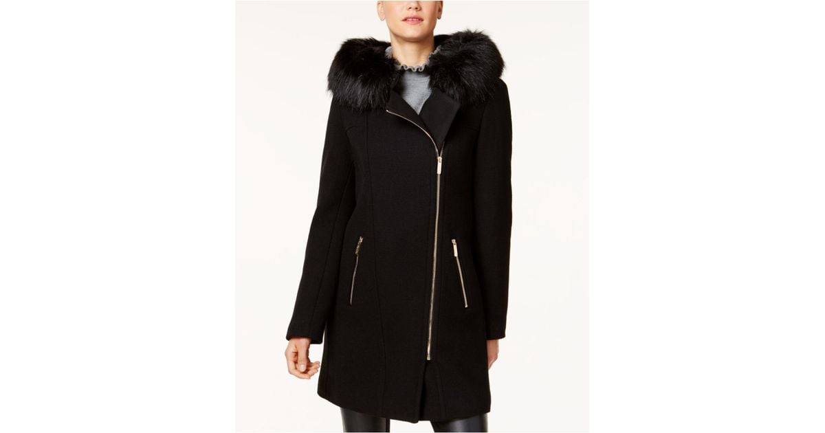 calvin klein black faux fur coat