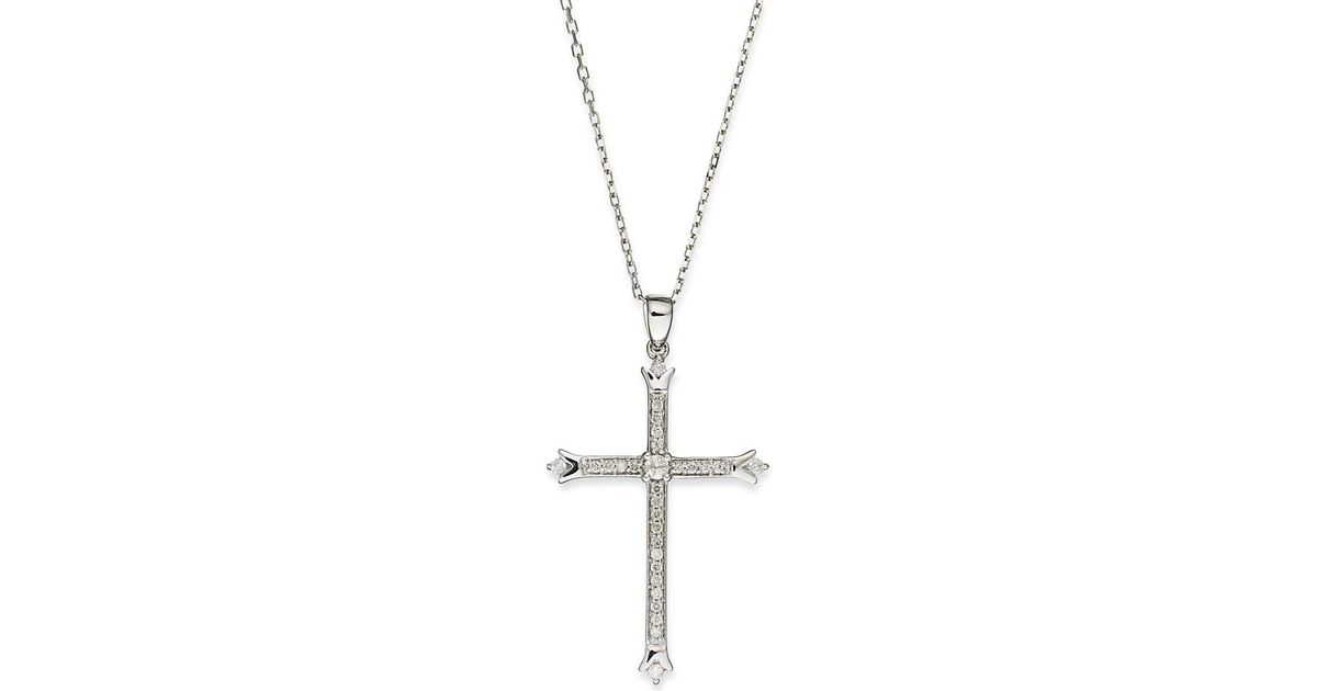 TrioStar 1.00 ct t.w Diamond Cross Pendant Necklace in 14kt White Gold Plated