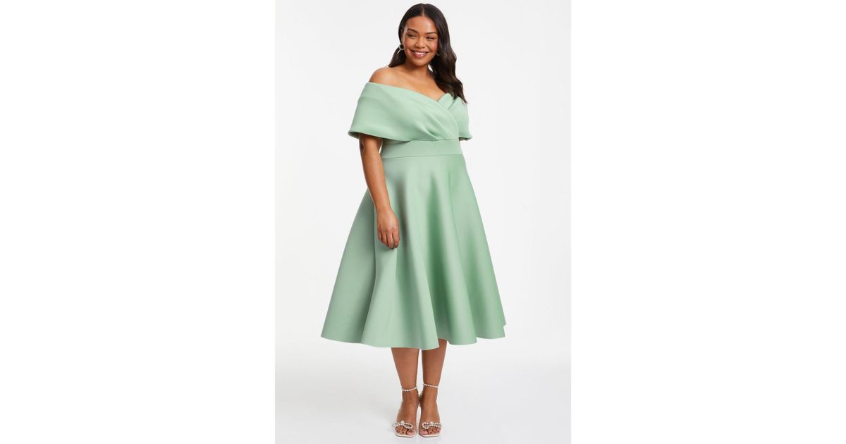 Quiz Plus Size Scuba Bardot Skater Midi Dress in Green Lyst