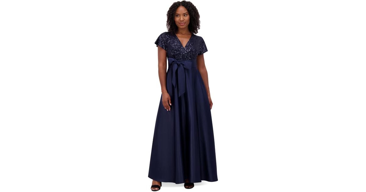 Jessica Howard Petite Sequin-bodice Cap-sleeve Ballgown in Blue Lyst