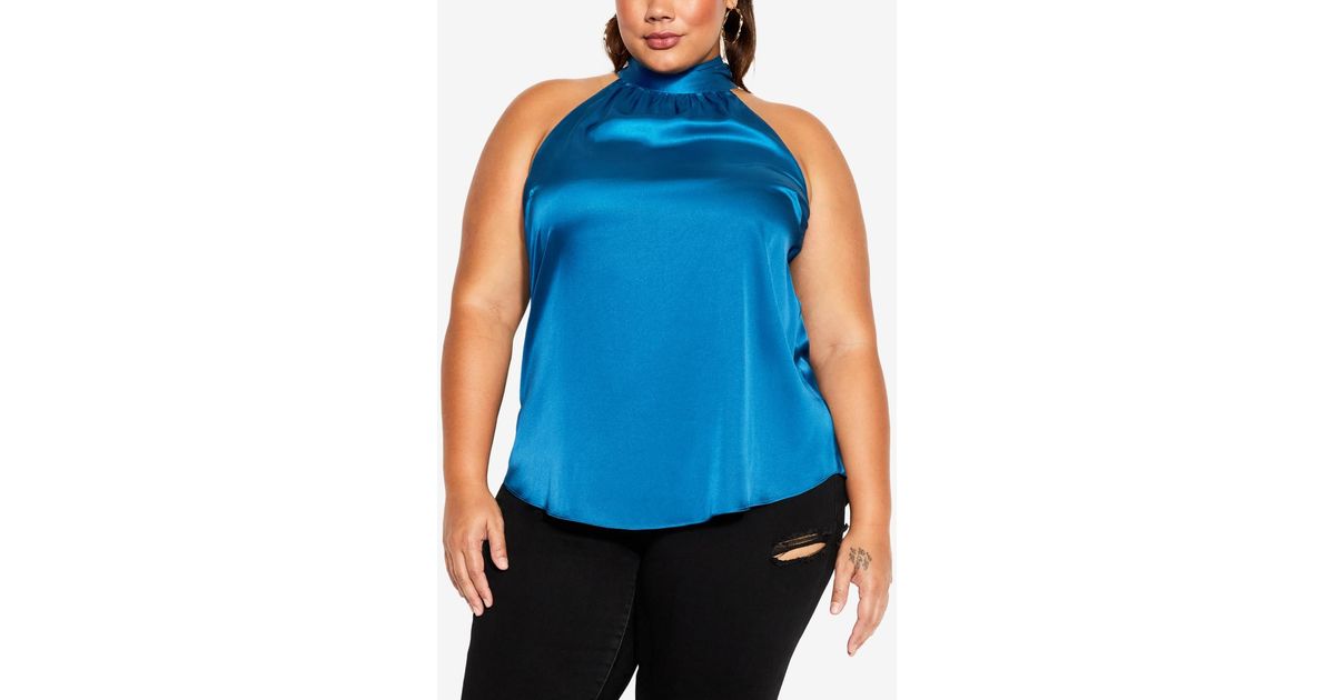 City Chic Trendy Plus Size Sexy Shine Halter Top in Blue | Lyst