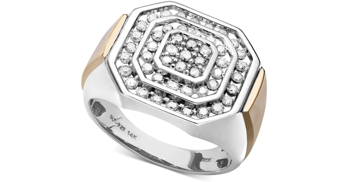 Macy's Men's Diamond Ring In 14k Gold And Sterling Silver (1 Ct. T.w