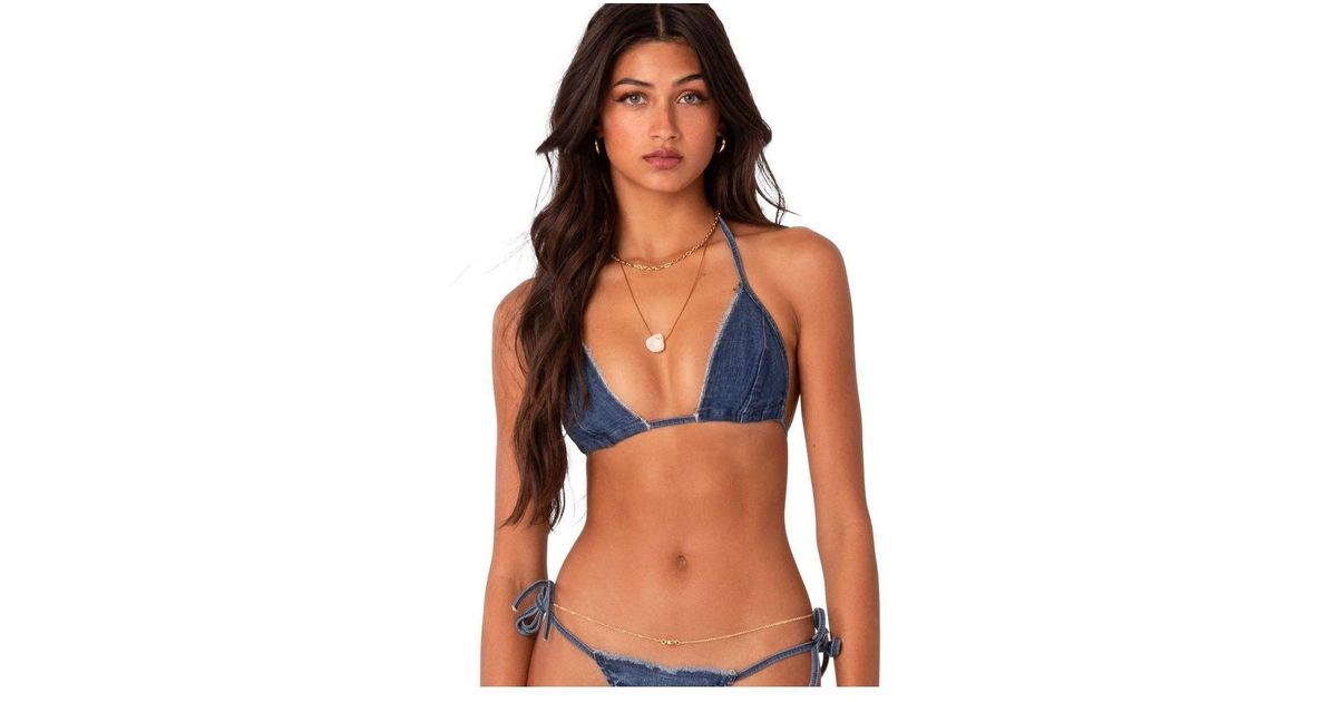 Edikted Denim Bikini With Distressed Neckline Top Lyst