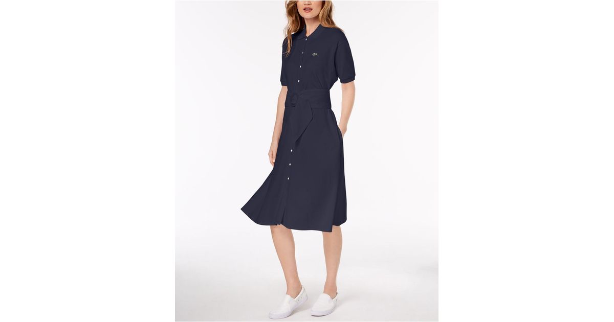 Lacoste Belted Polo Shirtdress in Blue | Lyst