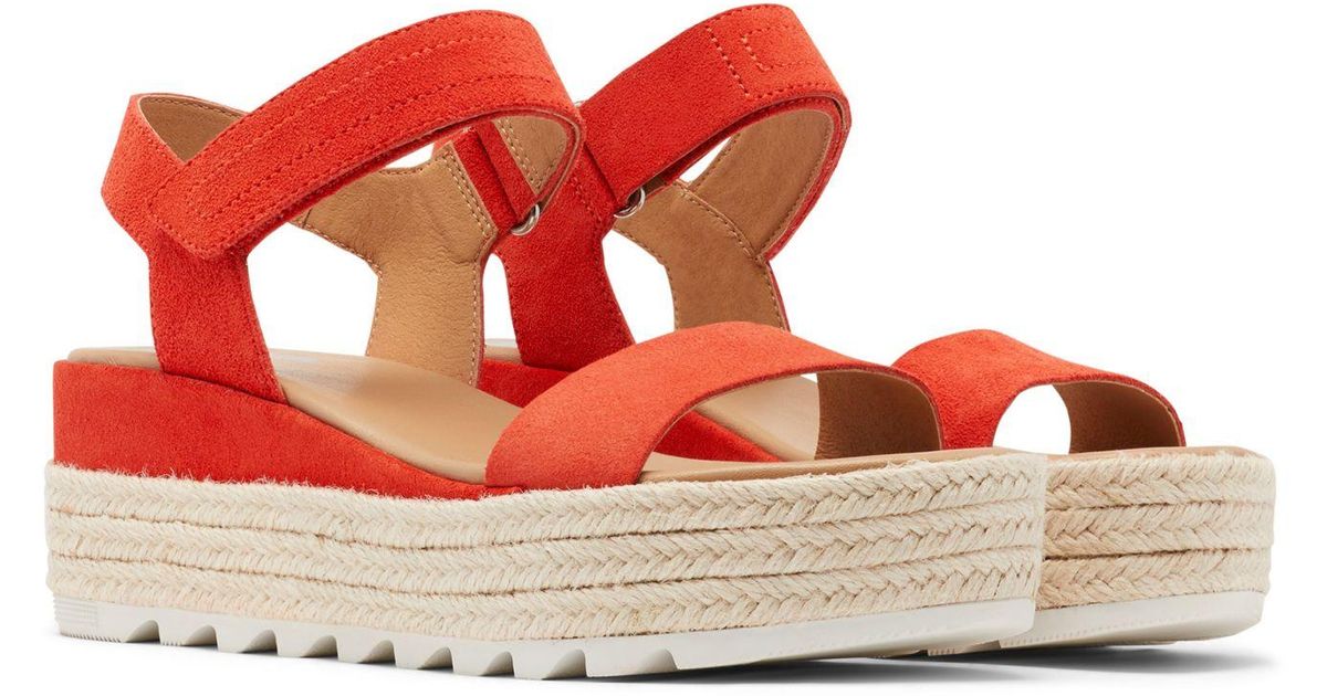 Sorel Leather Cameron Flatform Sandals in Red - Lyst