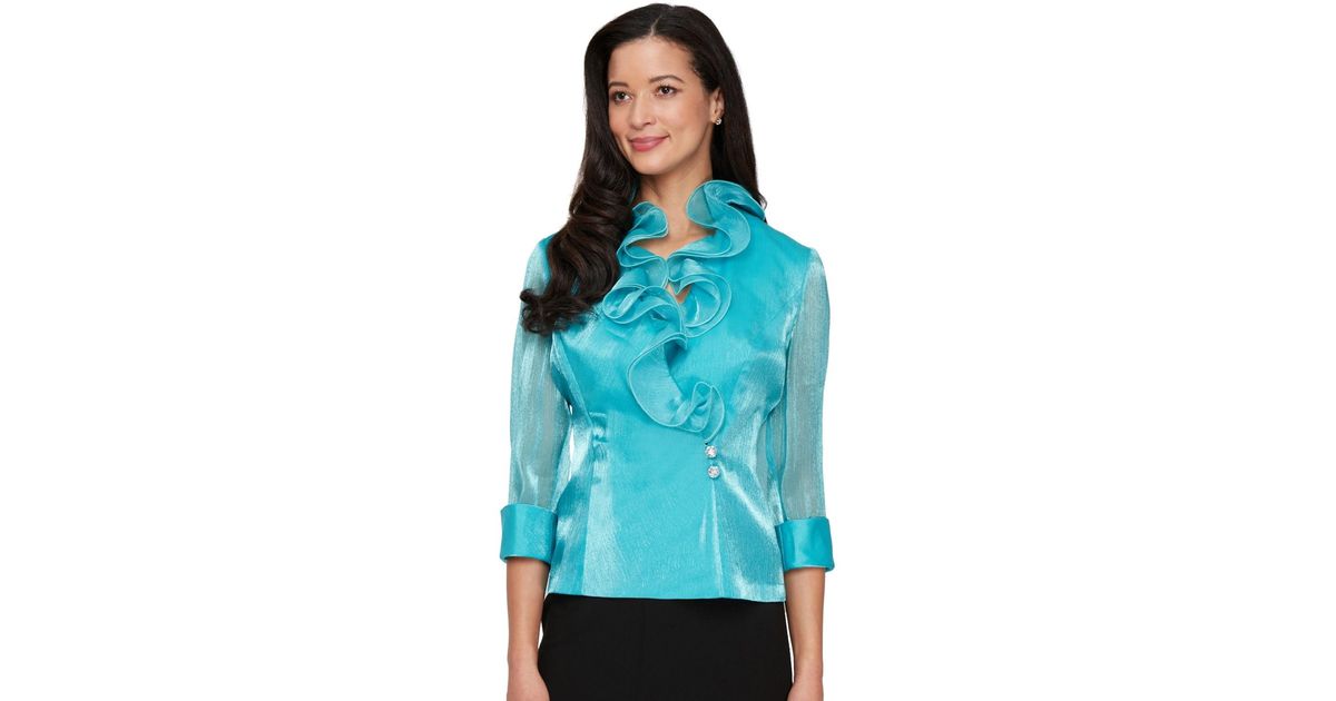 Alex Evenings Ruffle Neck Chiffon Top in Blue | Lyst