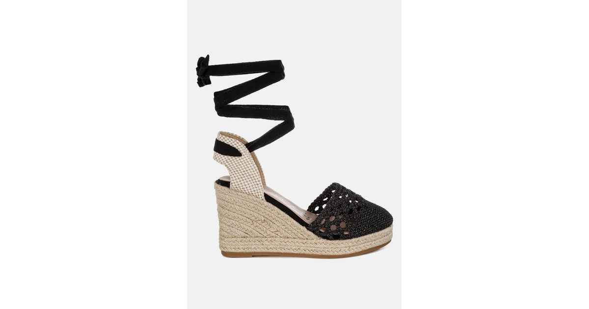 London Rag Wedge LONDON RAG Sea Breeze Woven Lace-up Espadrille Wedges in Black | Lyst