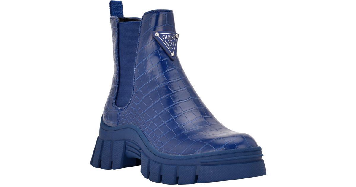 Guess Hestia Lug Sole Chelsea Booties in Navy Croc (Blue) | Lyst
