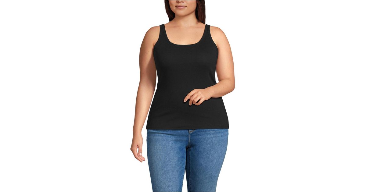 Lands' End Plus Size Micro Rib Go-to Layering Tank in Black | Lyst