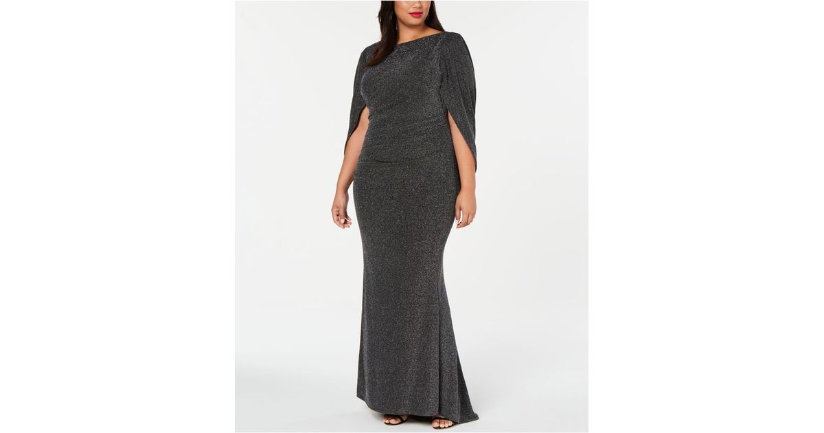 betsy & adam plus size galaxy glitter draped gown