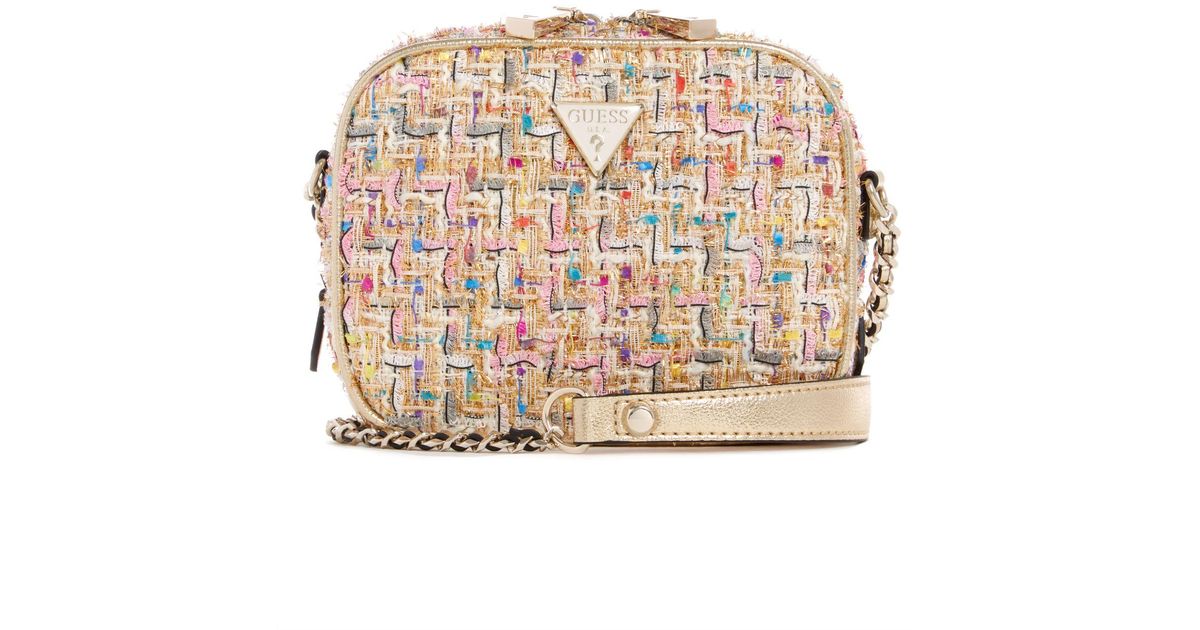 guess cessily tweed mini crossbody
