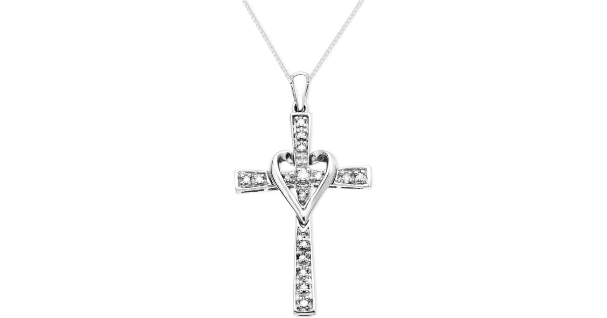 Macy's Cross Diamond Pendant Necklace In 14k Gold (1/10 Ct. T.w.) in