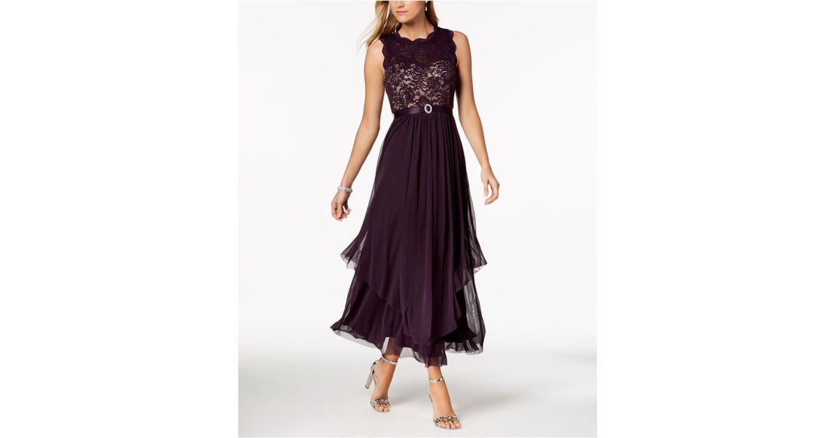 r & m richards sequined lace & chiffon jacket dress