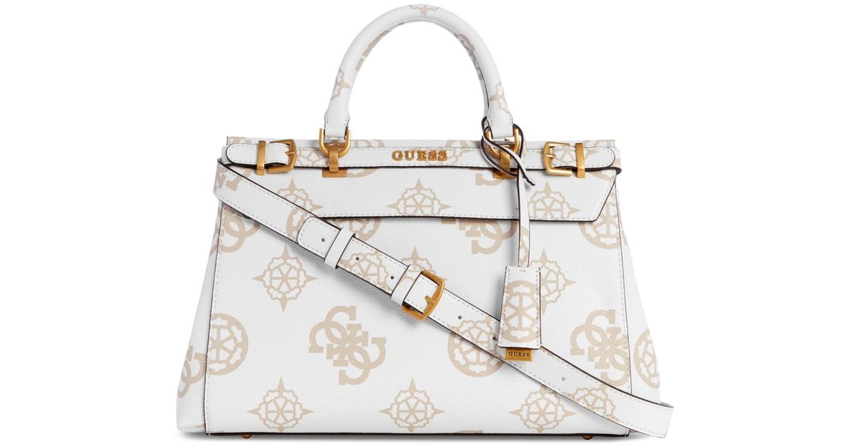 Guess Sestri Logo Large Luxury Satchel in White Lyst