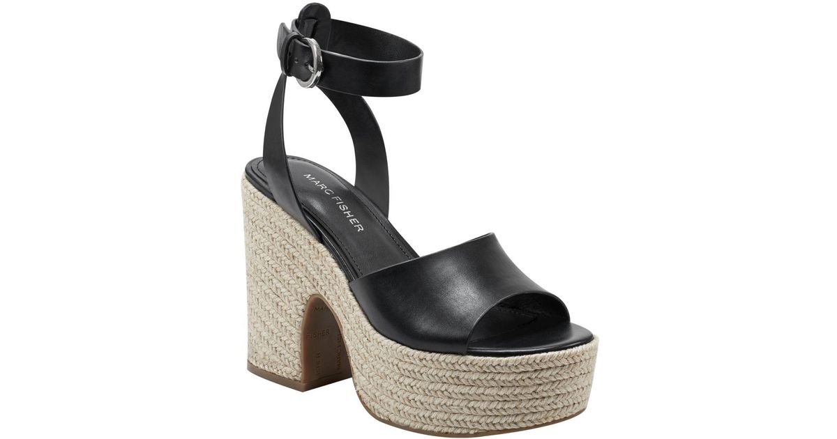 Marc Fisher Vetina Round Toe Casual Wedge Sandals in Black | Lyst