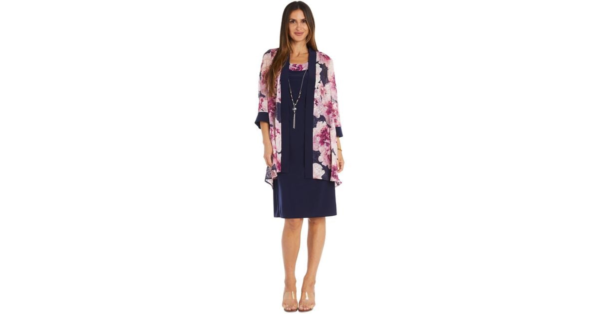 Jacket And Sheath Dress Dresses Women R&M Richards Women's 2pc Flyaway  Jacket Over Lace Shift Dress With Beaded Neckline R&m Richards Women's Jacket  Dress