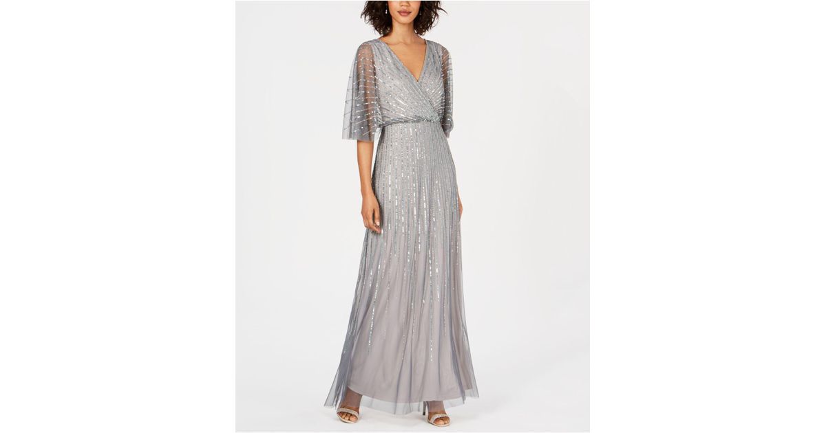 Adrianna Papell Petite Beaded Kimono-sleeve Gown in Metallic | Lyst