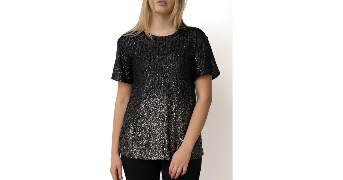 Cable & Gauge Crew Neck Ombre Sequin Tshirt in Black Lyst