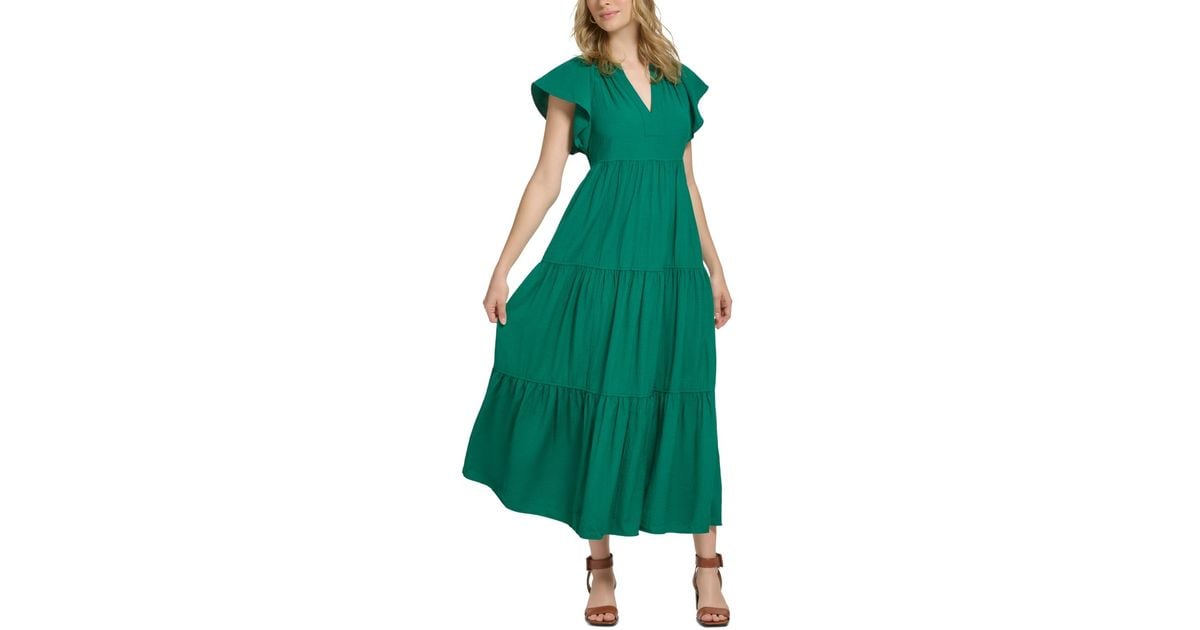 floral midi and maxi dresses Lady Black Tie - Molly Maxi Dress - Blue Floral Tiered Dress With Bow