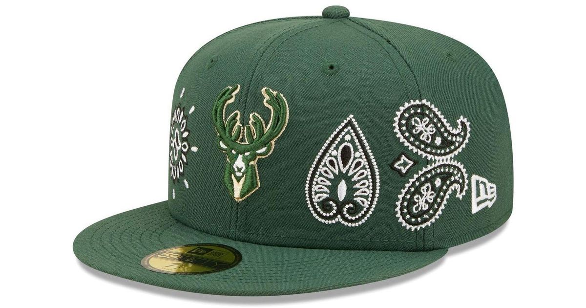 KTZ Wool Hunter Green Milwaukee Bucks Paisley 59fifty Fitted Hat for