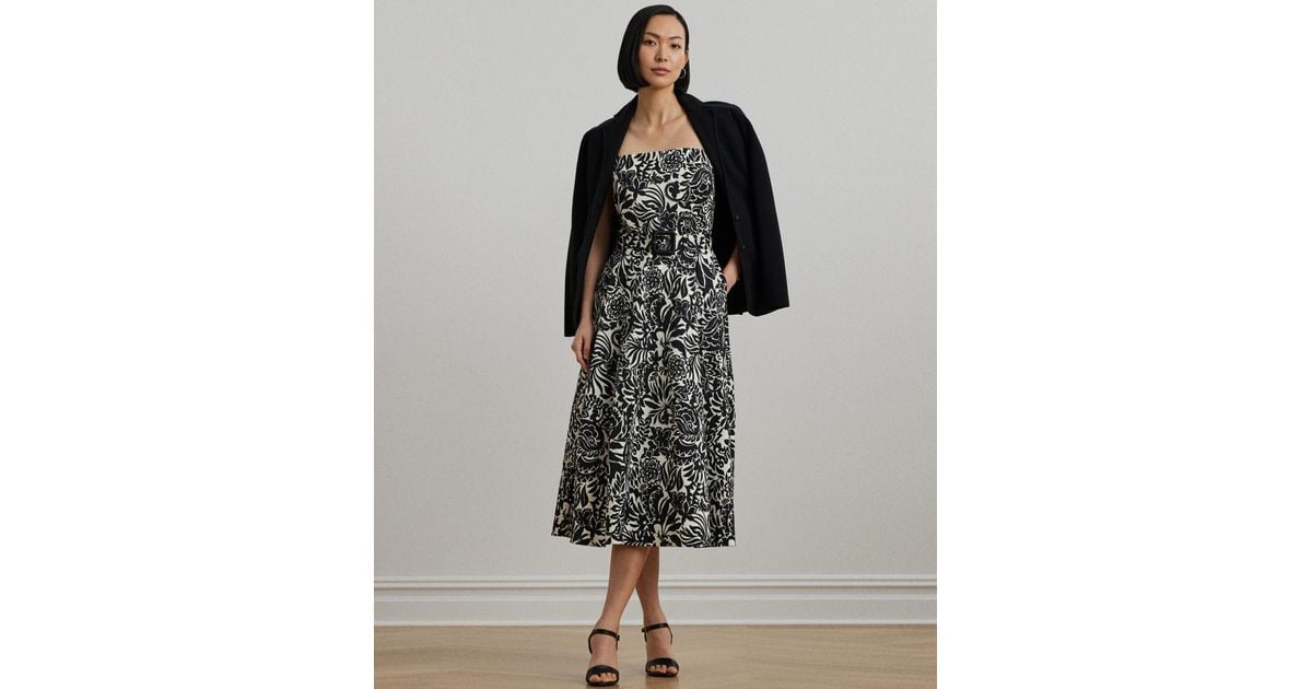 Ralph Lauren Floral Belted Faille Cocktail Dress in Black | Lyst