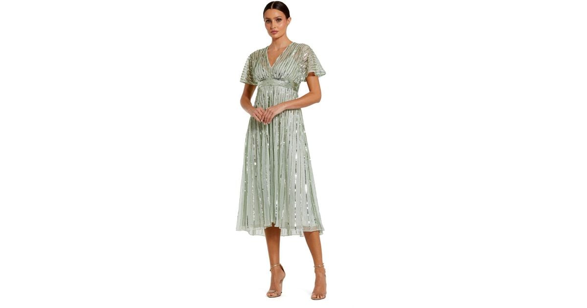 Mac Duggal Embellished Short Sleeve Empire Waist Dress in Green | Lyst