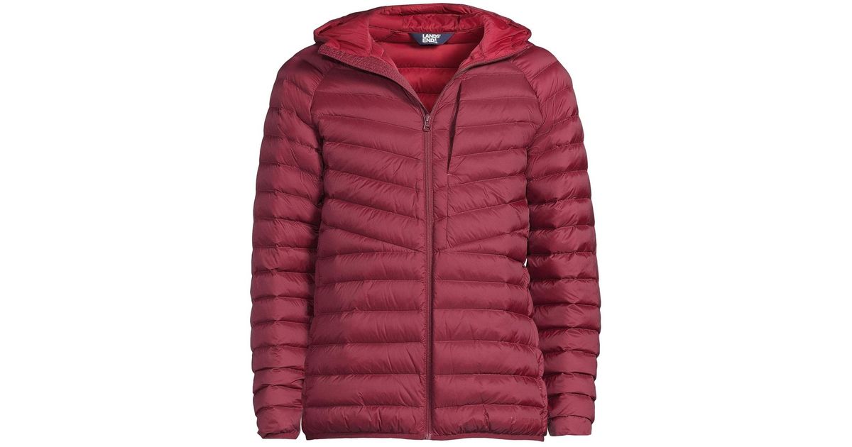 Lands' End Wander Weight Ultralight Packable Hooded Down Jacket in Red ...