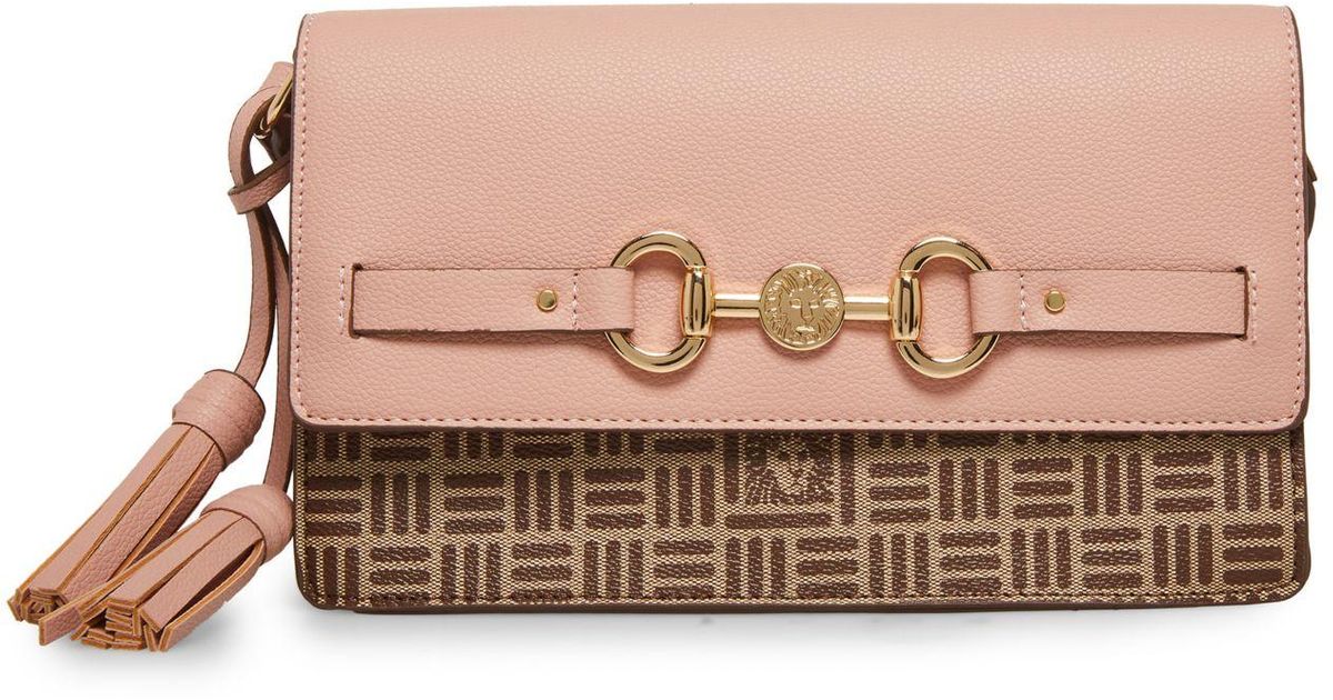 Anne Klein Synthetic Lion Logo Flap Crossbody Bag With Horse Bit in
