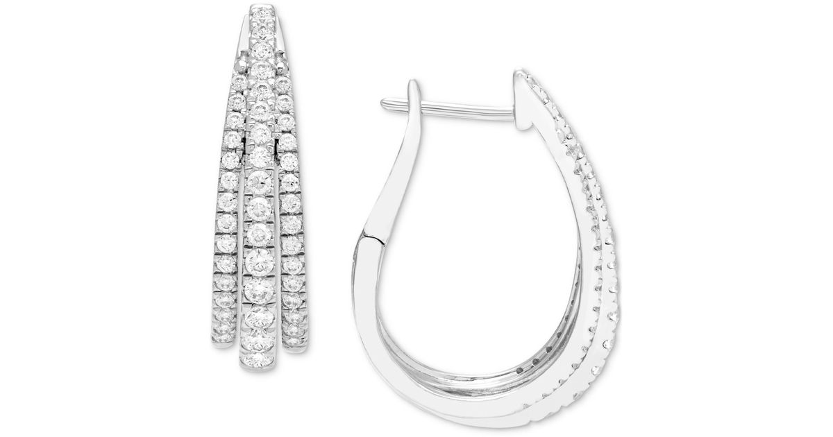 Macy's Diamond Triple Row Oval Hoop Earrings (1 Ct. T.w. in White Lyst